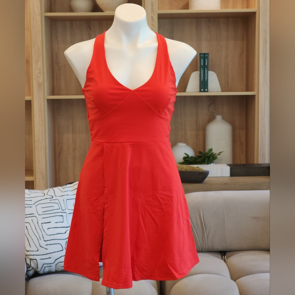Women's Red Backless Crisscross 2 Piece Mini Active Dress & Short Set Size M
